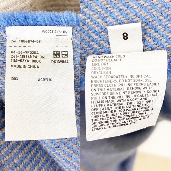 Color Block Two-Way Stole/Poncho Blue and Tan with Fringe One Size - Picture 6 of 8